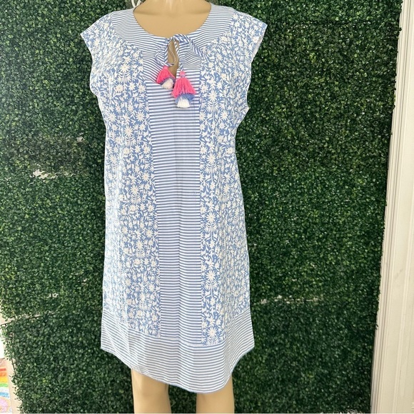 Vineyard Vines Border Otomi Sometset Tunic Floral Stripe Tassel Dress Size M - Picture 3 of 13